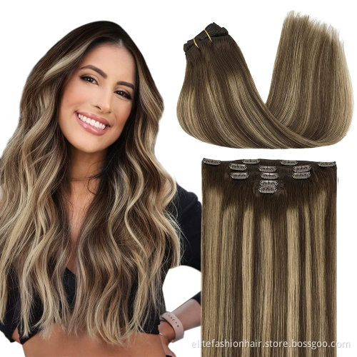 Double Weft 100% Clip in Human Hair Extensions 10A Remy European Hair Silky Straight Wave ALL Colors Clip In hair extensions